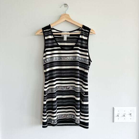 Joseph Ribkoff Asymmetrical Striped Sequin Two-Piece Top Cardigan Set - Picture 3 of 13